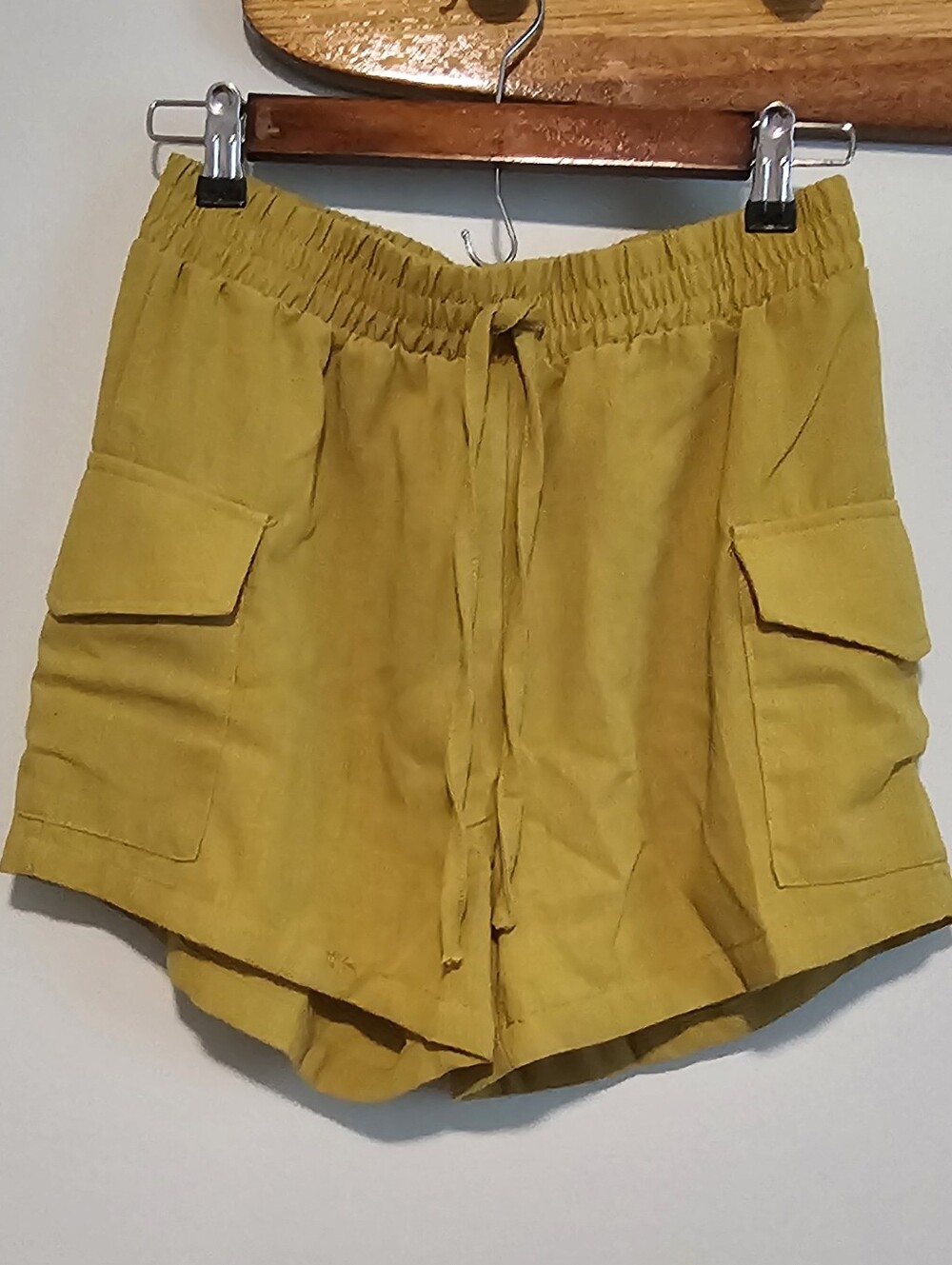 Iris Lightweight Mustard Yellow Elastic Waist Shorts, Small